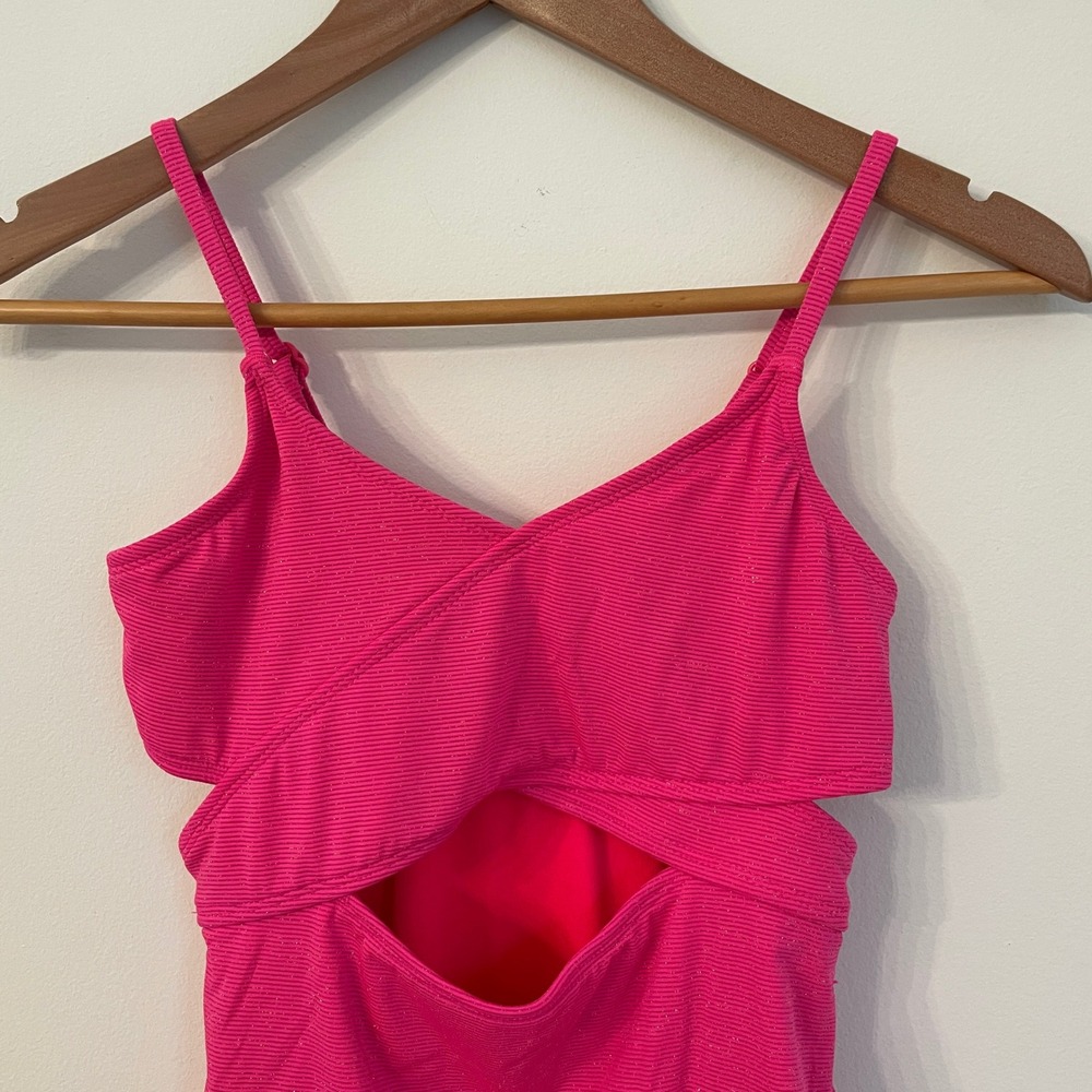 Art Class Girls Hot Pink Metallic Ribbed Cutout One Piece Swimsuit XL 14 barbie - Picture 3 of 9